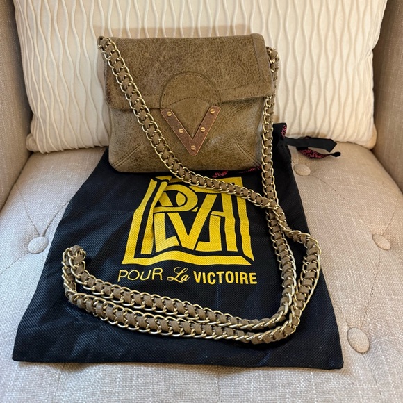 Pour La Victoire Distressed Olive Leather Mini Crossbody - Picture 3 of 6